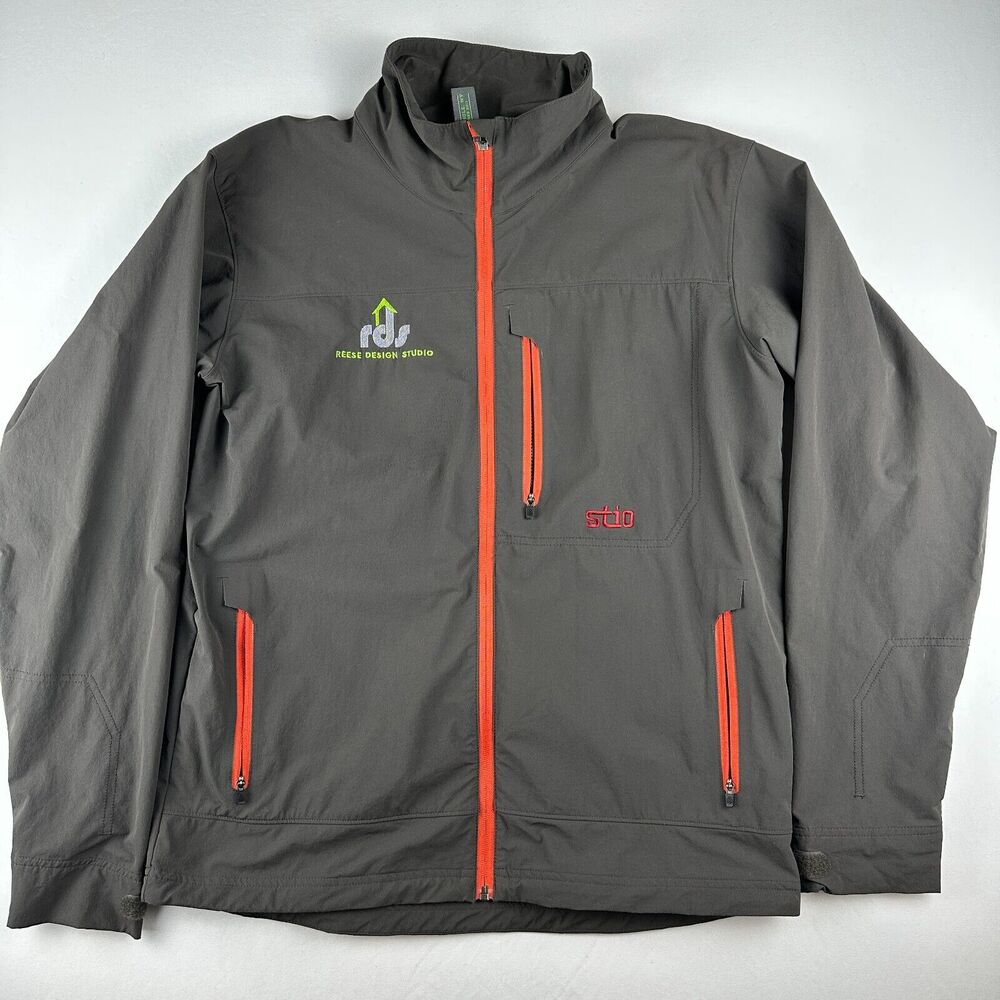 Stio Windbreaker Rain Jacket Mens Medium Gray Orange‎ Hiking Fishing Gorpcore